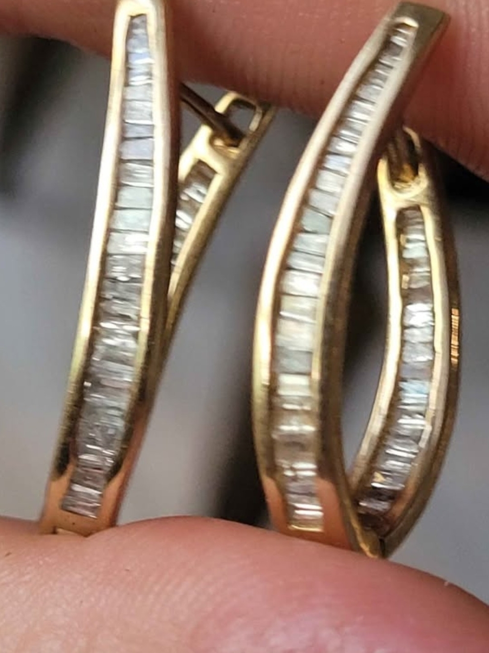 10k Gold Hoop Earrings with Channel-Set Clear Stones - Women Jewelry